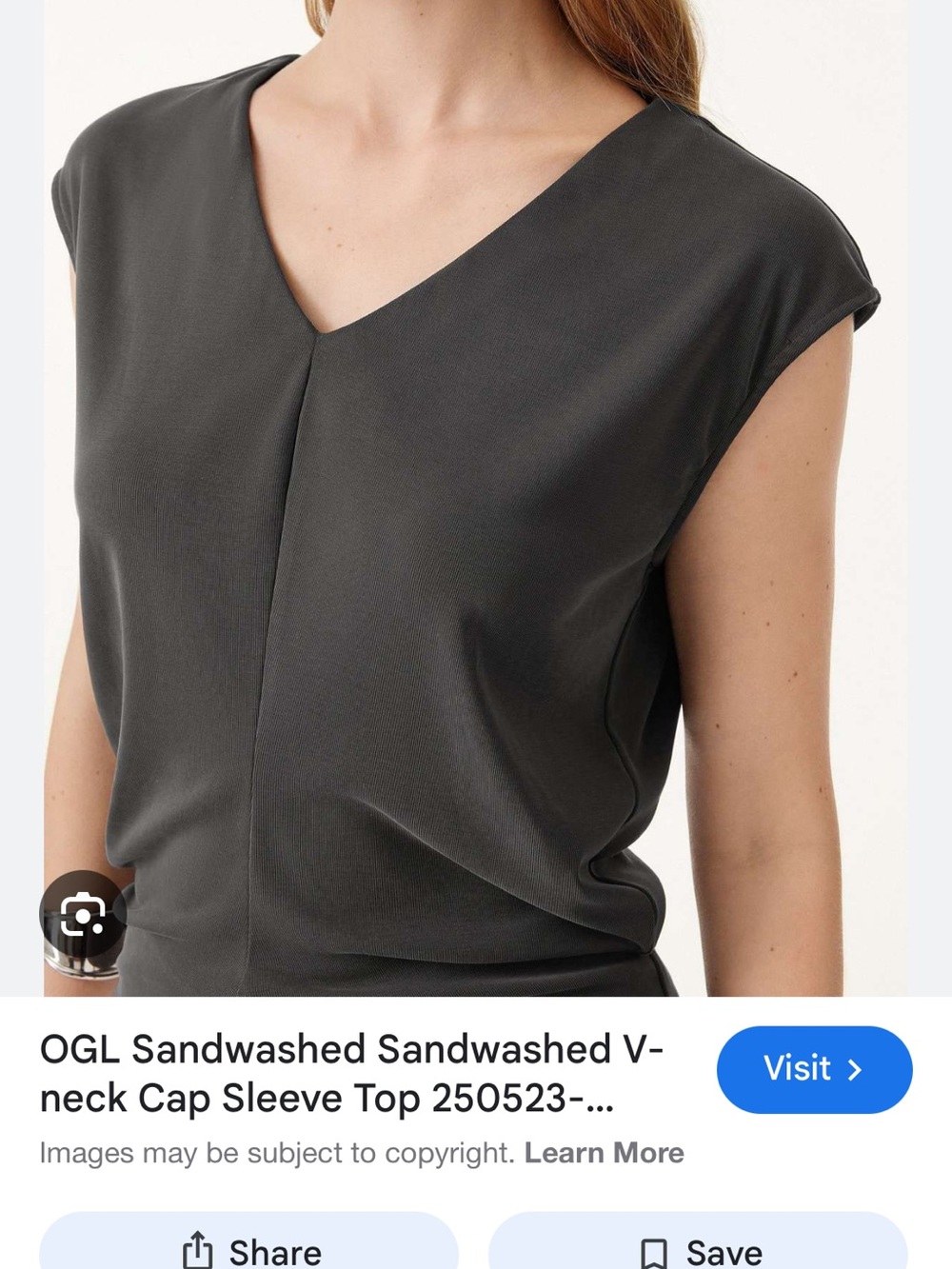 OGL Sandwashed V-Neck Cap Sleeve Top - Charcoal Gray